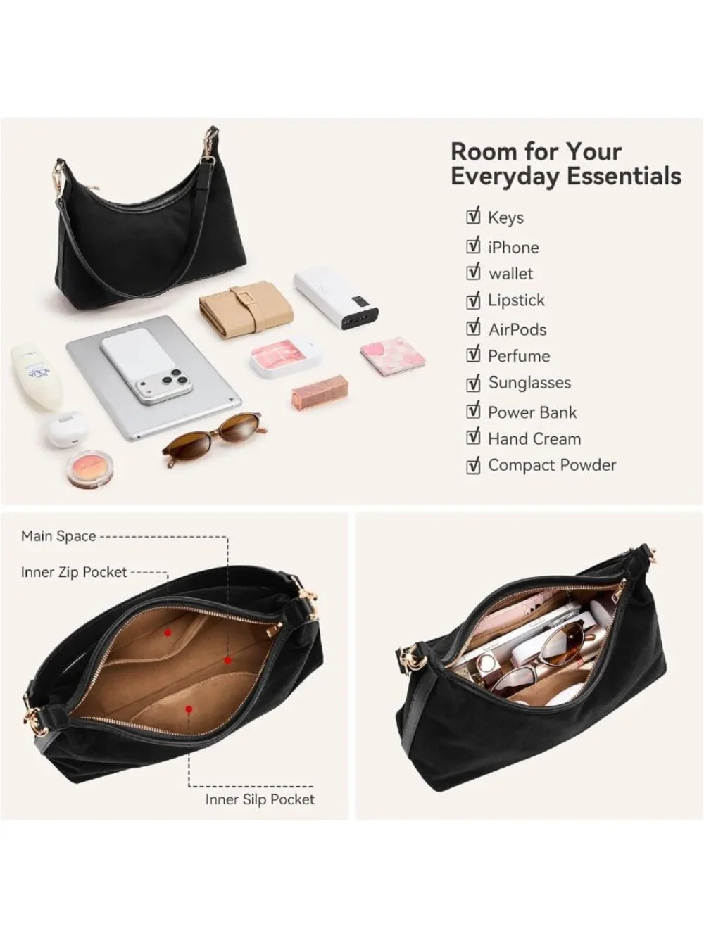 Chic Suede Small Hobo Bag for Women, Versatile with 3 Detachable Straps